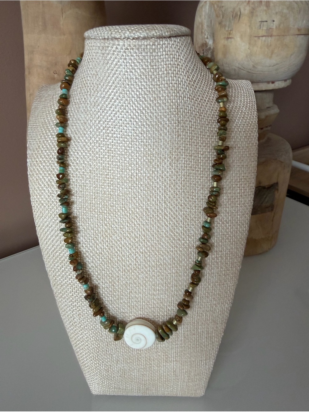 Hand-Strung Turquoise and Gold Necklace